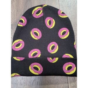 Black Beanie Hat Donut Print Pink Yellow Hip Hop Winter Warm